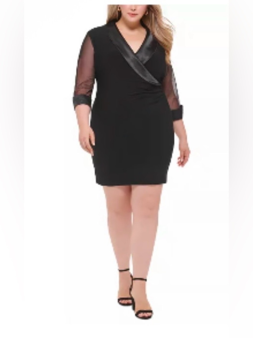 Jessica Howard Illusion Sleeve Faux Wrap Dress